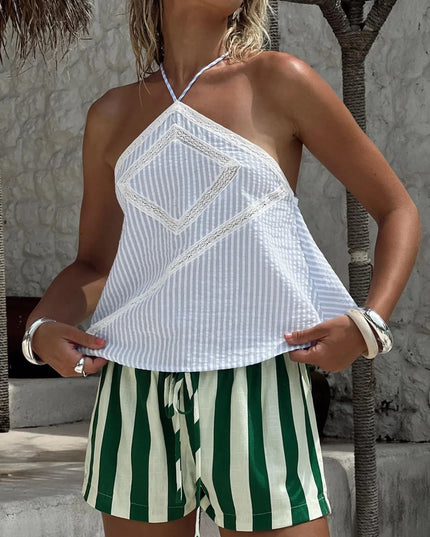 Striped Halter Neck Cami Light Blue