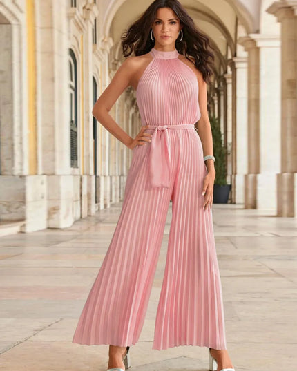 Cutout Tied Pleated Sleeveless Jumpsuit Blush Pink