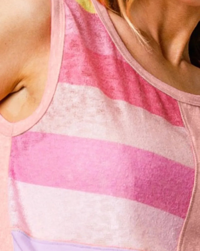 BiBi Color Block & Striped Round Neck Tank