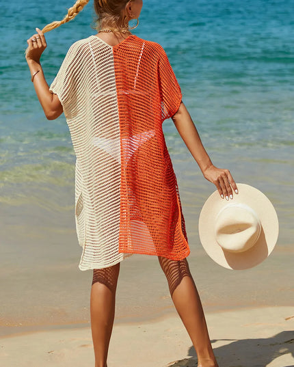 Angel Wings Openwork Contrast Slit Knit Cover Up