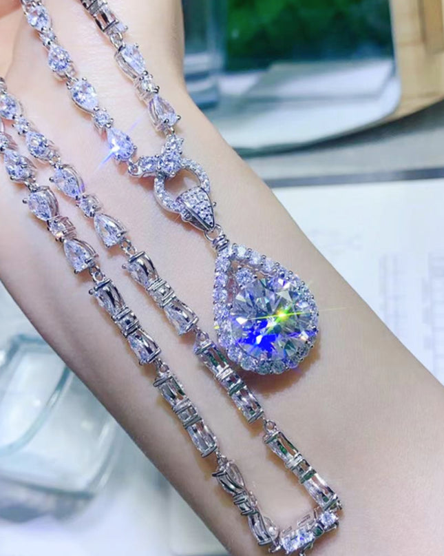 10 Carat Moissanite Teardrop Pendant Platinum-Plated Necklace