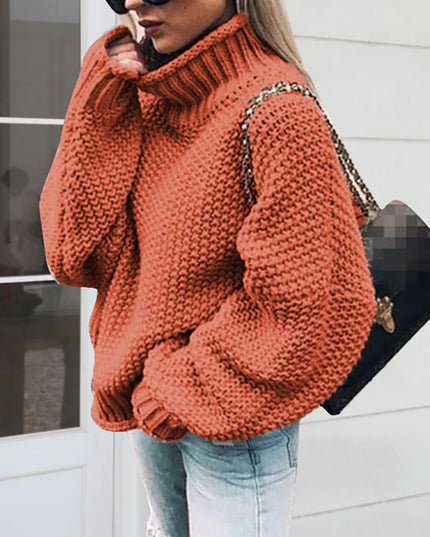 Turtleneck Long Sleeve Sweater Orange-Red