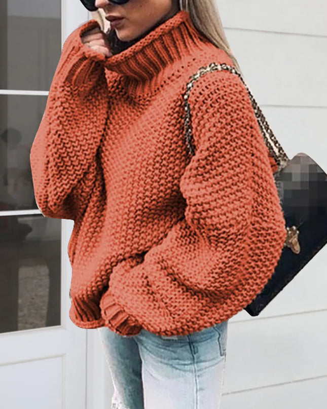 Turtleneck Long Sleeve Sweater Orange-Red