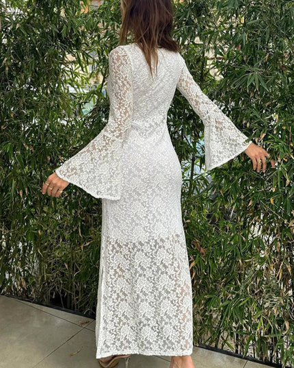 Lace Bell Sleeve Square Neck Bodycon Dress