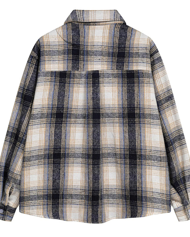 Men's Plaid Button Up Long Sleeve Jacket