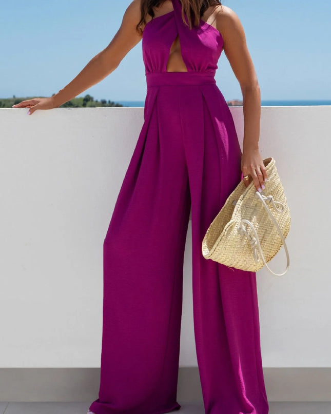 Wide Leg Cutout Halter Neck Jumpsuit 