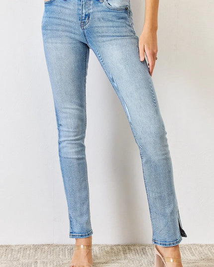 Kancan Full Size Mid Rise Y2K Slit Bootcut Jeans Medium