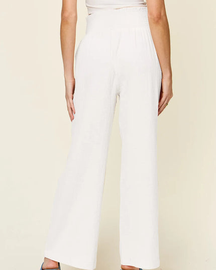 Double Take Full Size Texture Smocked Waist Wide Leg Pants