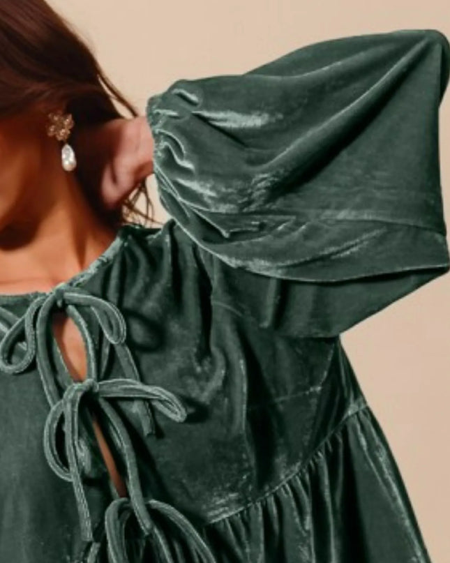 SO ME Spaghetti Strap Front Tie Velvet Holiday Blouse