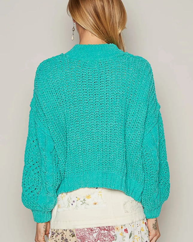 POL Mock Neck Cable Knit Sweater