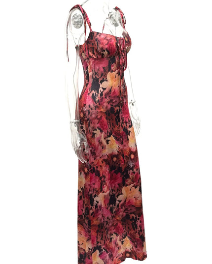 Tie Front Floral Print Maxi Dress