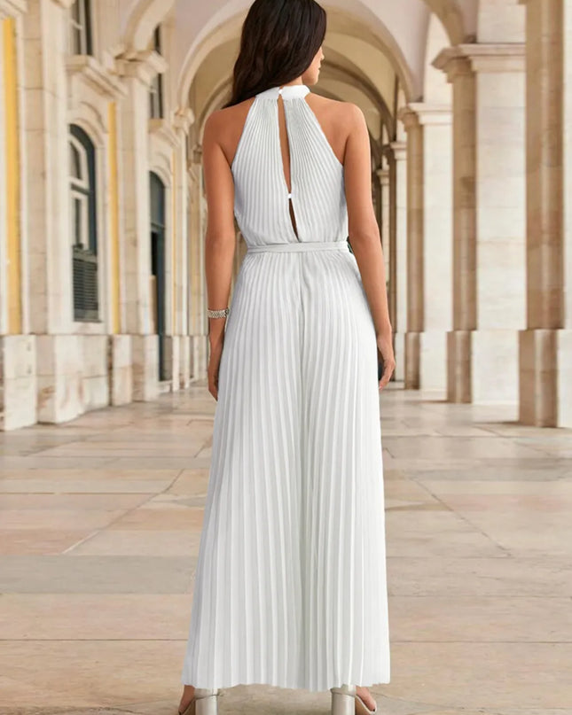 Cutout Tied Pleated Sleeveless Jumpsuit