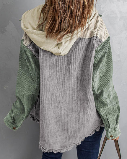 Snap Front Hooded Corduroy Shacket