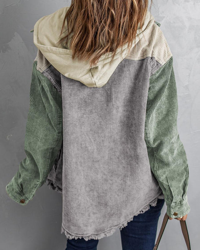Snap Front Hooded Corduroy Shacket