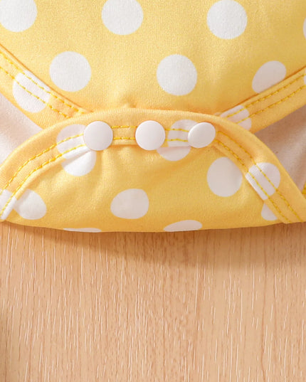 Children's Polka Dot Bodysuit & Denim Overall Dress & Headband Set