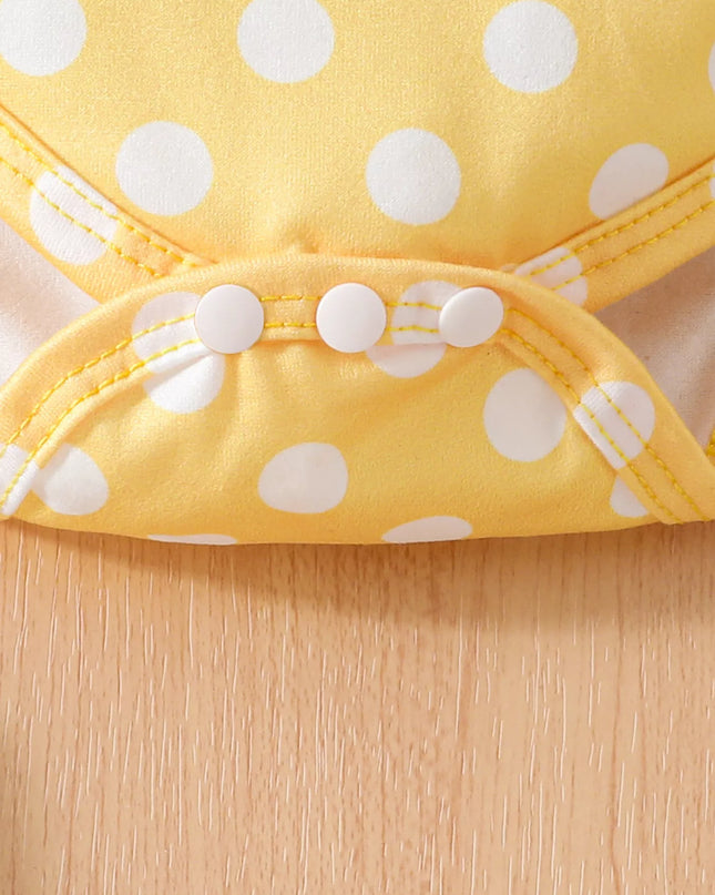 Children's Polka Dot Bodysuit & Denim Overall Dress & Headband Set