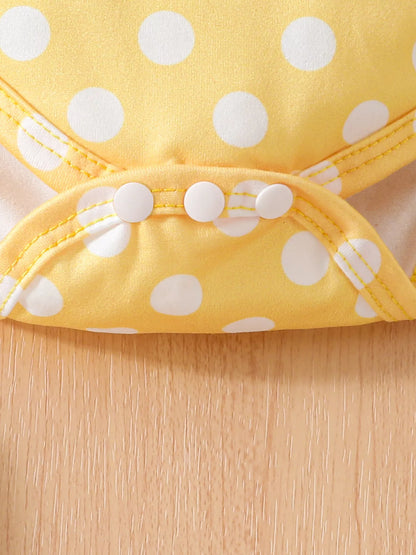 Children's Polka Dot Bodysuit & Denim Overall Dress & Headband Set