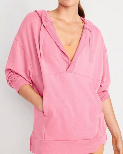 Drawstring Kangaroo Pocket Long Sleeve Hoodie Dusty Pink