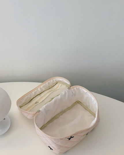 Bow Embroidered Quilted Storage Bag with Zip