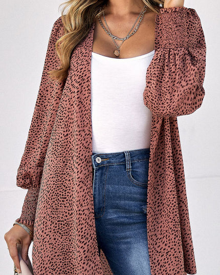 Leopard Print Balloon Sleeve Cardigan Burnt Coral