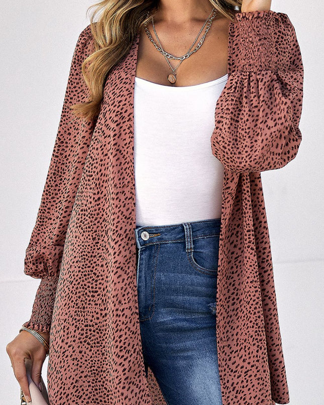 Leopard Print Balloon Sleeve Cardigan Burnt Coral