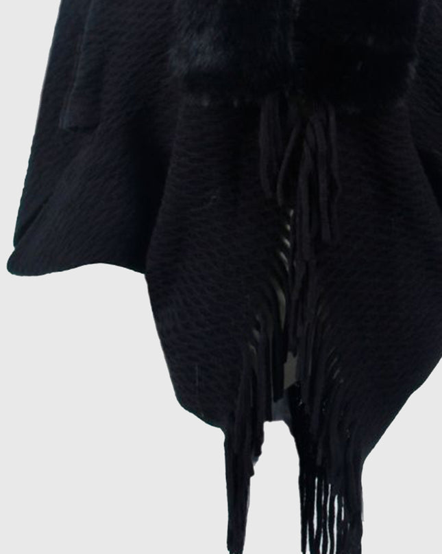 Open Front Fringe Hem Poncho