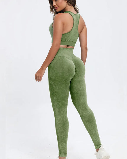 3 Piece Washed Square Neck Wide Strap Active Set 