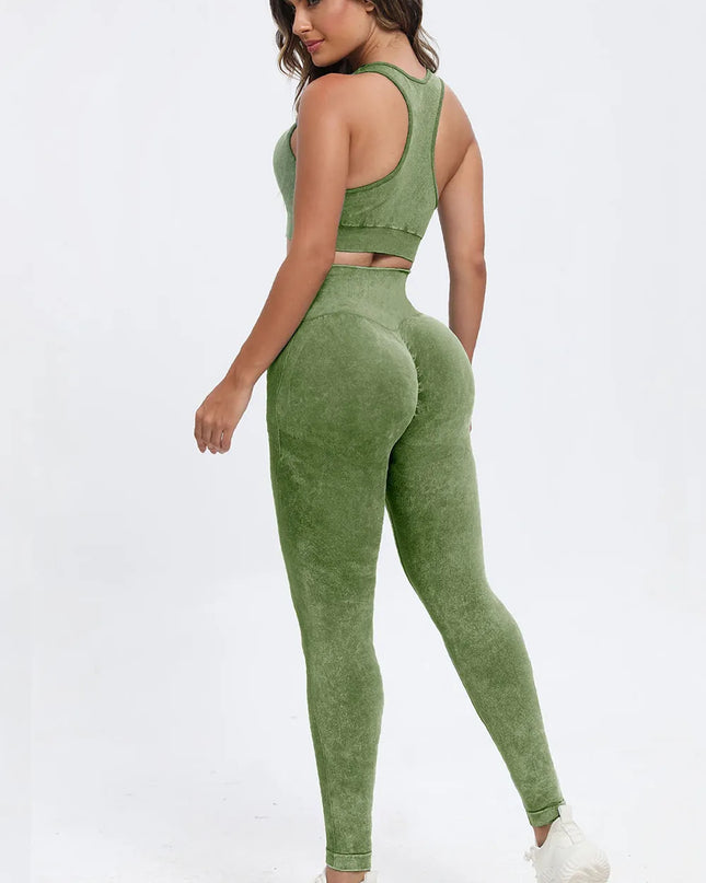 3 Piece Washed Square Neck Wide Strap Active Set 