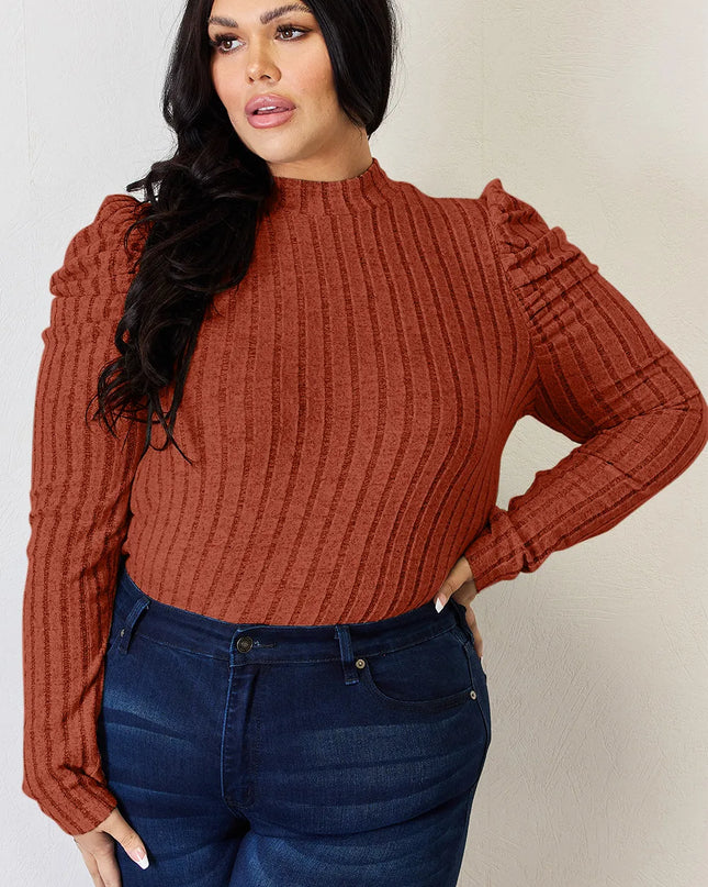 Basic Bae Full Size Ribbed Mock Neck Puff Sleeve T-Shirt