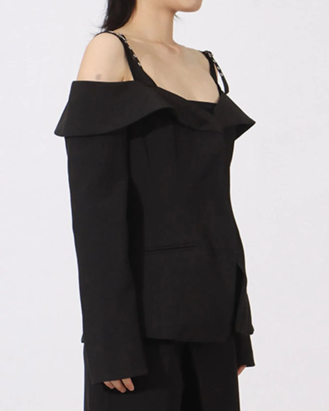 Ruffled Cold Shoulder Long Sleeve Outerwear