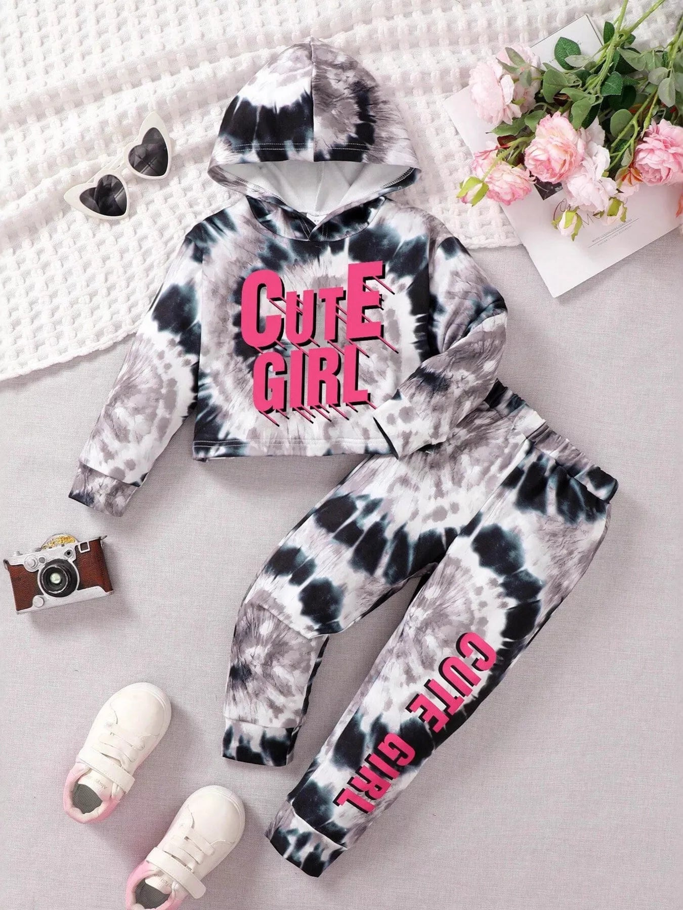 Children's Tie-Dye Hoodie & Pants Set Gray