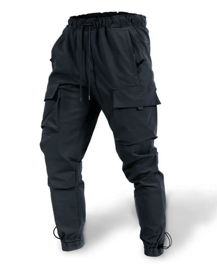 Men's Plus Size Drawstring Pants with Cargo Pockets Black