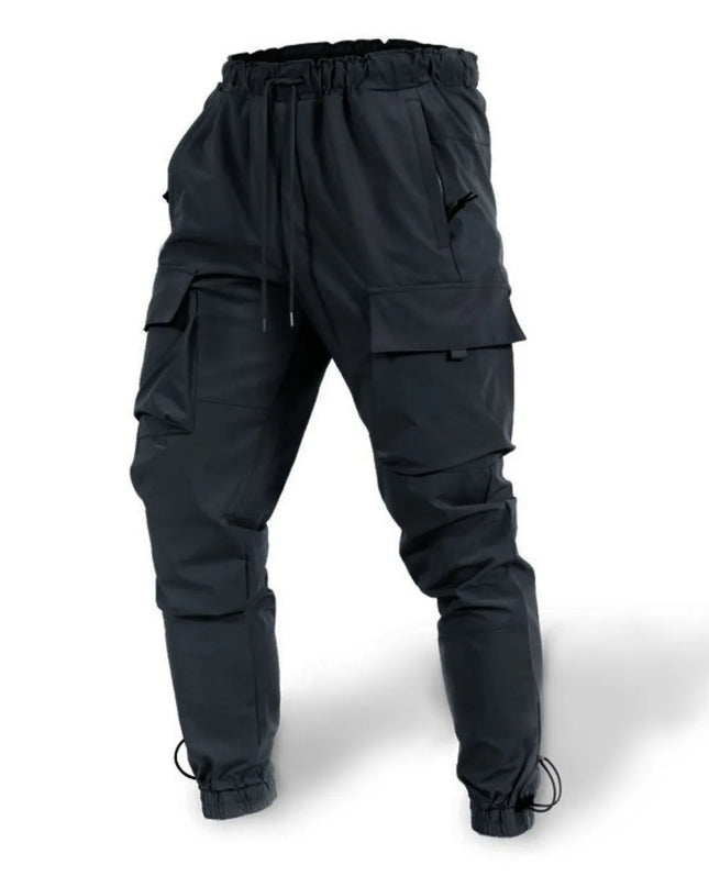 Men's Plus Size Drawstring Pants with Cargo Pockets Black