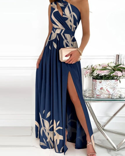 Split Single Shoulder Printed Maxi Dress