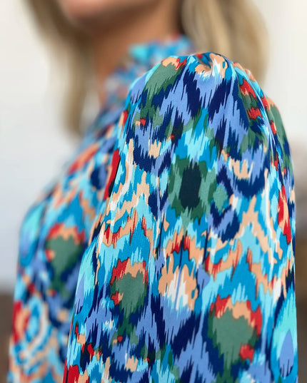 Double Take Full Size Printed Balloon Sleeve Blouse