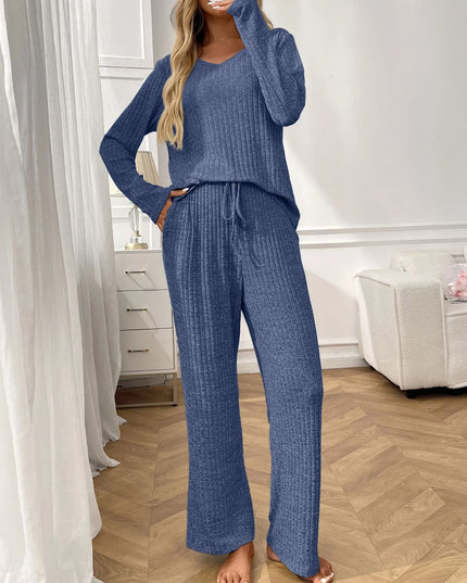 Ribbed Long Sleeve Top and Pants Lounge Set