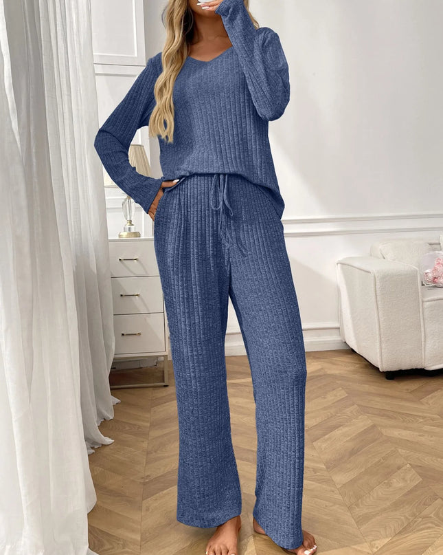 Ribbed Long Sleeve Top and Pants Lounge Set