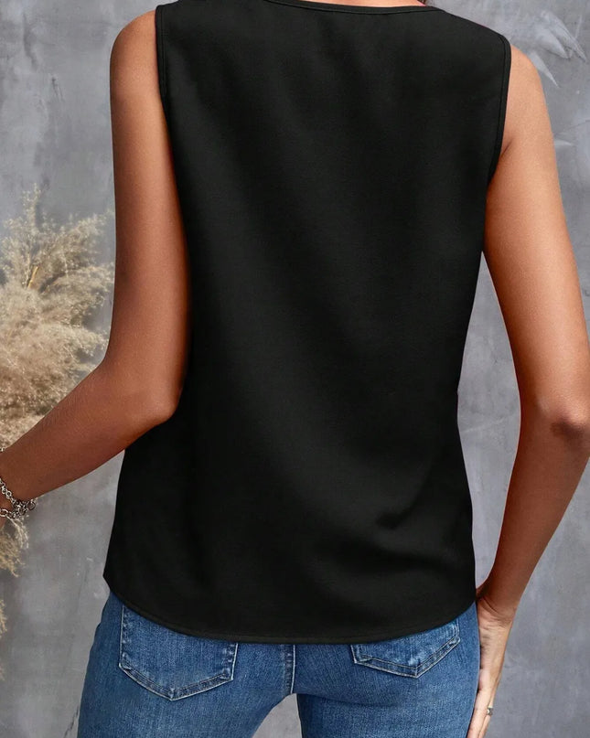 Ruffled V-Neck Tank Black