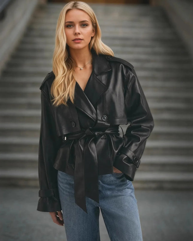 Leather Belted Trench Jacket