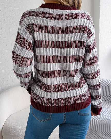 Striped Round Neck Long Sleeve Sweater