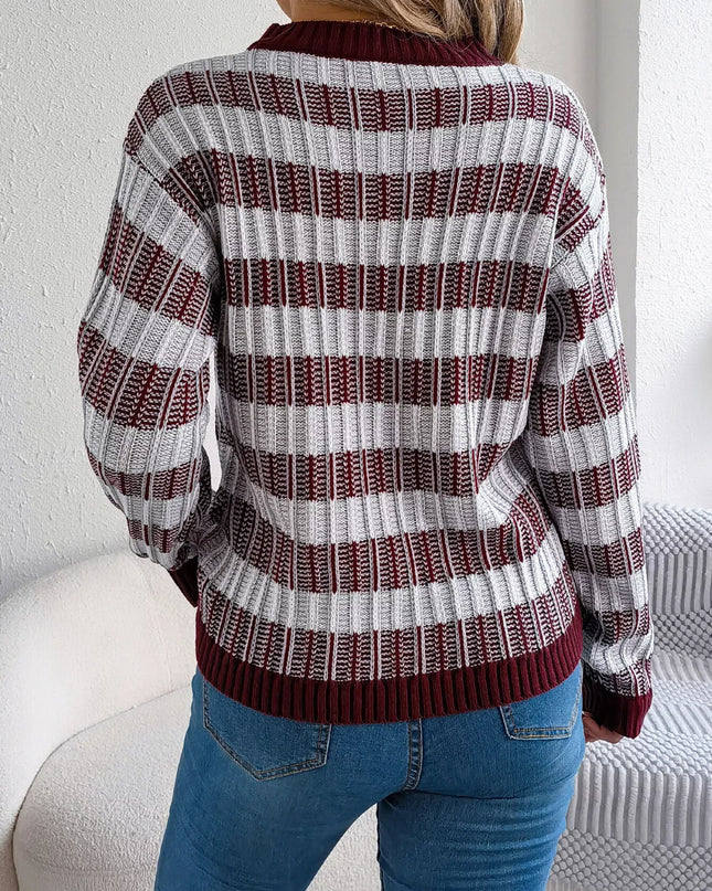 Striped Round Neck Long Sleeve Sweater