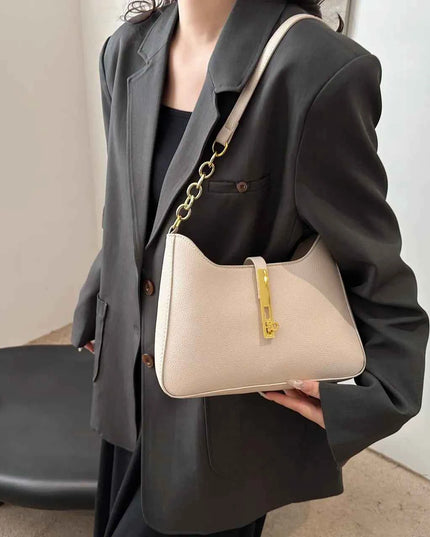 Leather Shoulder Bag with Gold Accent