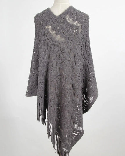 Fringe Openwork Surplice Cape Sleeve Poncho