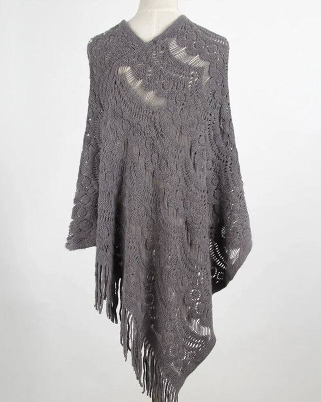 Fringe Openwork Surplice Cape Sleeve Poncho