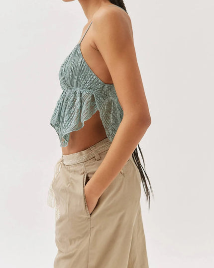 Lace Cropped Cami with Flowy Hem