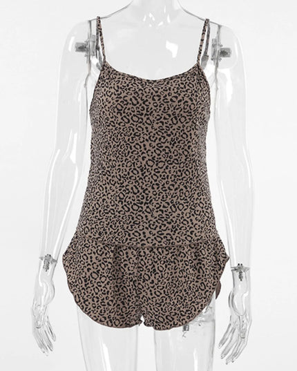 Leopard Cami Cardigan and Shorts 3-Piece Set