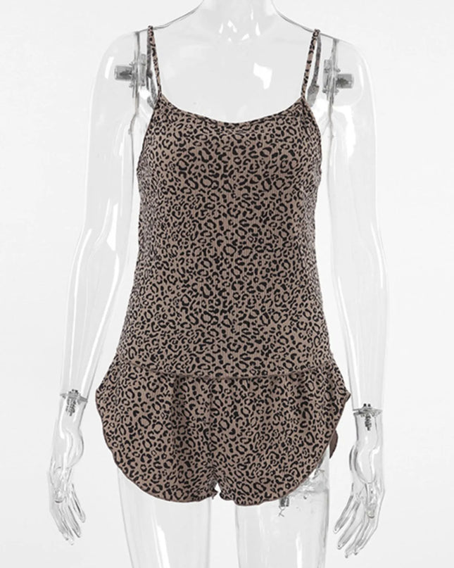 Leopard Cami Cardigan and Shorts 3-Piece Set