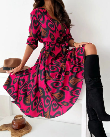 Printed Tie Waist Midi Dress 