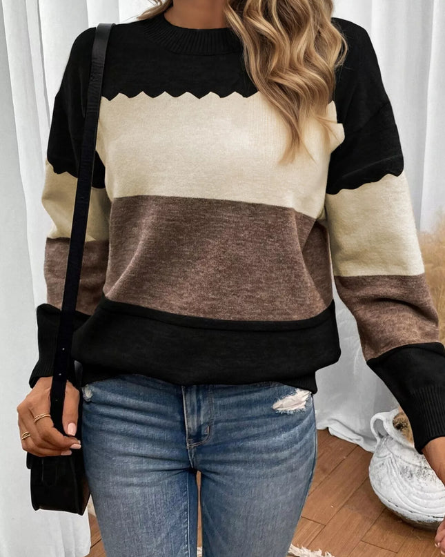 Color Block Crew Neck Drop Shoulder Sweater Black