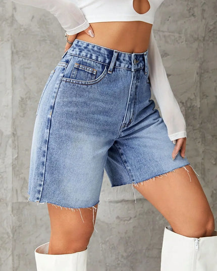 Frayed Hem Denim Shorts 